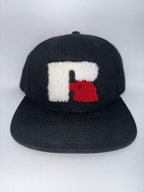 Russell Athletic Black Patch Logo Cap with Fuzzy Red & White Accent